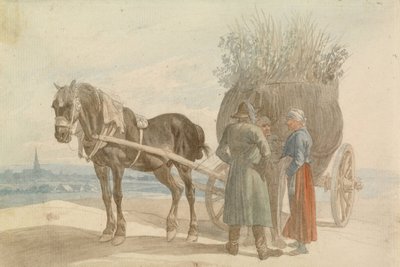 Austrian Peasants with a Horse and Cart, with Vienna in the Distance by Johann Adam Klein